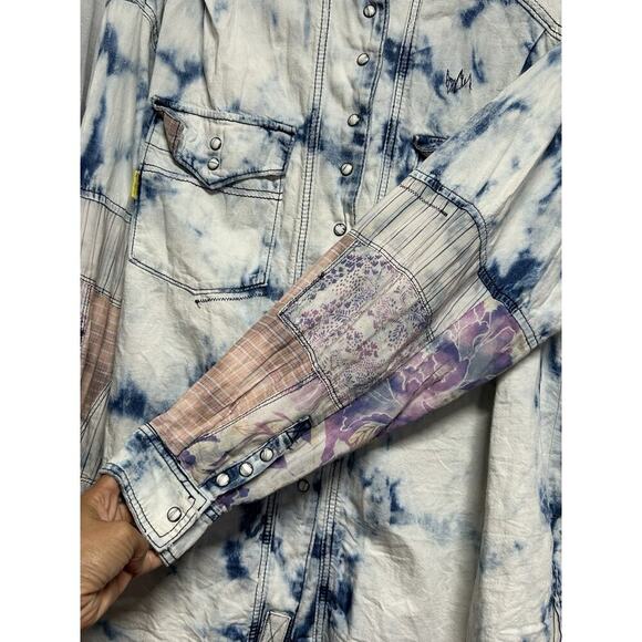 We The Free Sunshine Coast Patchwork Shacket Boho Oversized Tie Dye Sz Med - Picture 8 of 12